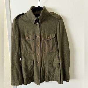 Rag & Bone Leigh military utility jacket with gold accent buttons.